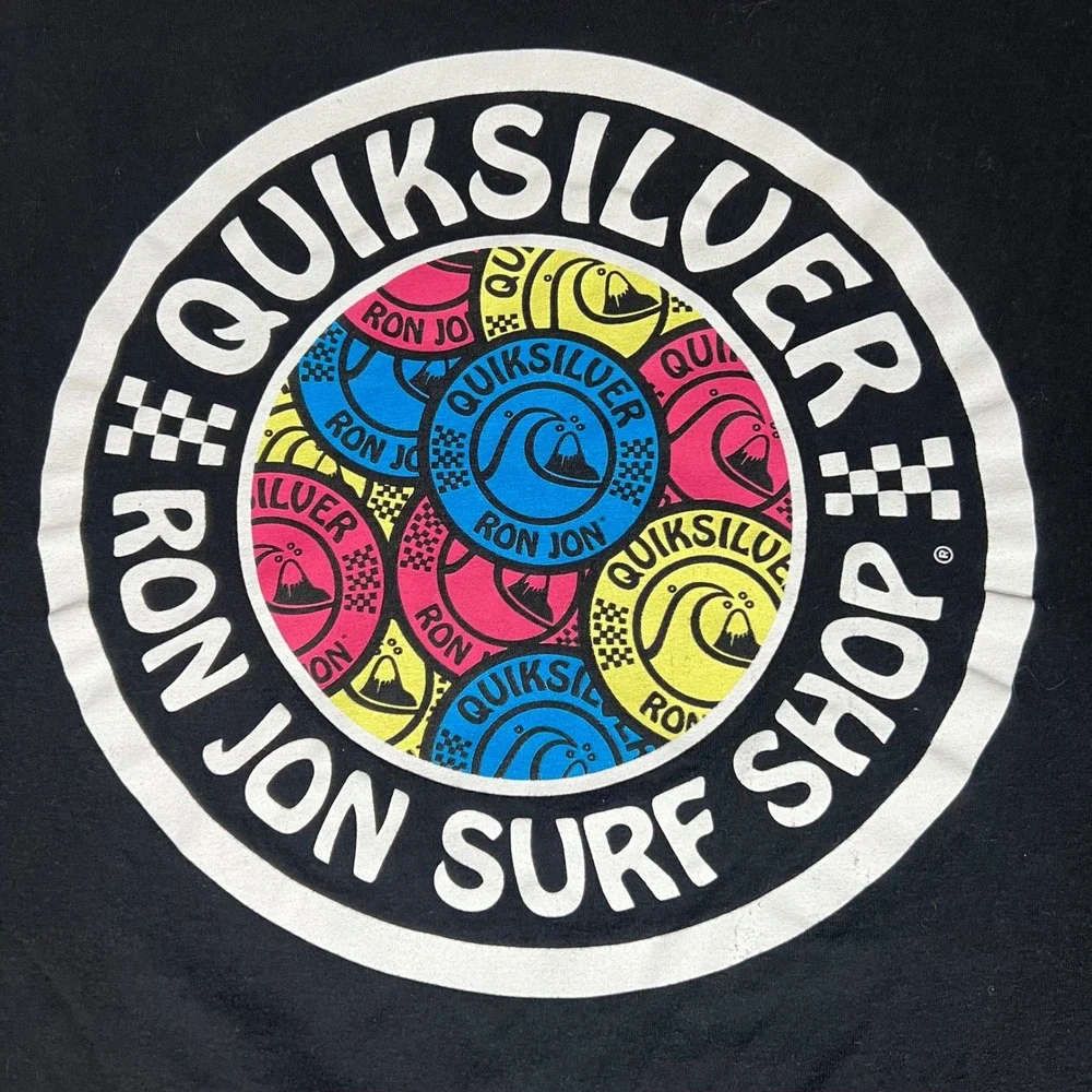 Quiksilver Ron Jon Surf Shop Long Sleeve T-Shirt Mens XL Black‎ Premium Fit Logo